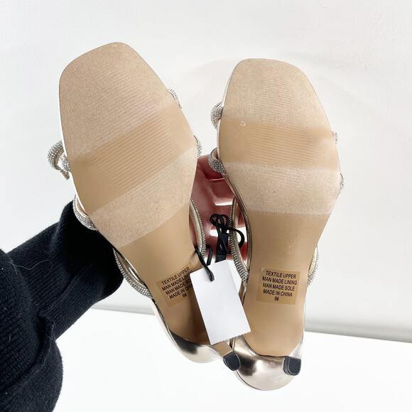 LOFT Bow Sparkle Holiday Slip On Square Toe Mule Kitten Heel Sandals Gold 8 - Picture 5 of 7